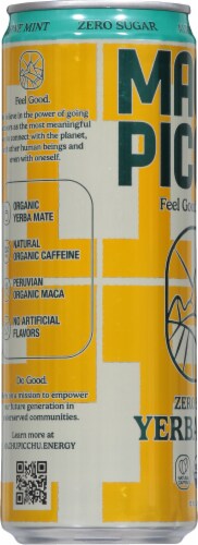 Machu Picchu Zero Sugar Alpine Mint Yerba Mate Energy Drink Perspective: left