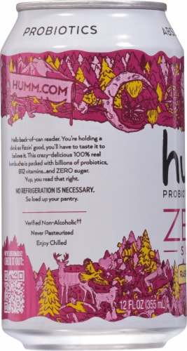 Humm® Zero Sugar Raspberry Lemonade Probiotic Kombucha Perspective: left