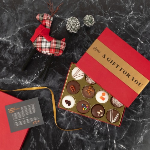 HOLIDAY COOKIES GIFT BASKET | GLUTEN FREE GOURMET CHOCOLATE COVERED COOKIES [12 COUNT] Perspective: left