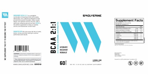 Swolverine 2:1:1 Lemon Lime Branched Chain Amino Acids Dietary Supplement Perspective: left
