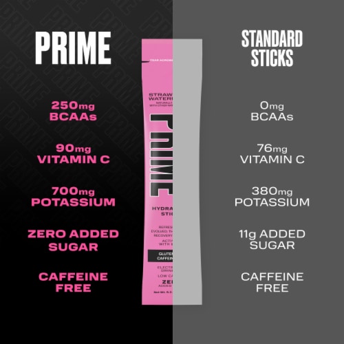 Prime Zero Added Sugar Strawberry Watermelon Drink Mix Packets Perspective: left