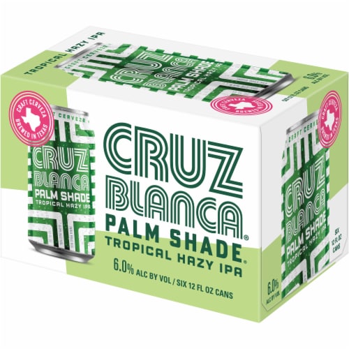 Cruz Blanca Tropical Hazy IPA Palm Shade Beer Perspective: left