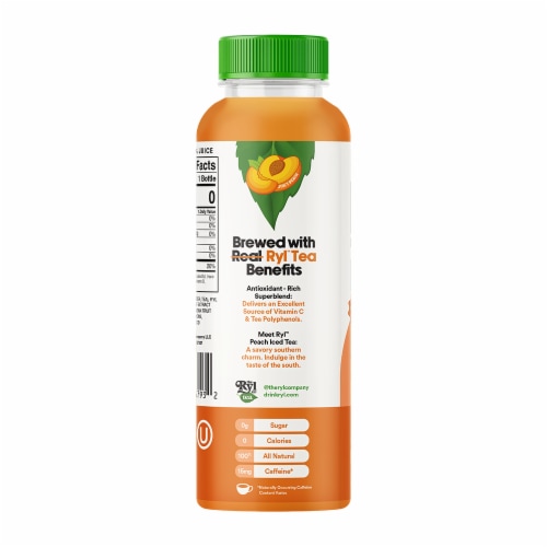 The Ryl Company™ Peach Antioxidant Superblend Zero Sugar Iced Tea Bottle Perspective: left