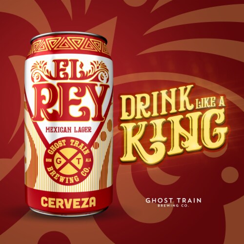 Ghost Train Brewing El Ray Cerveza Mexican Lager Cans Perspective: left