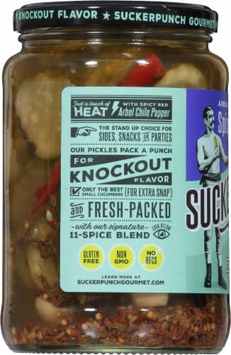 Suckerpunch® Arbol Pepper Spicy Dill Pickle Chips Perspective: left