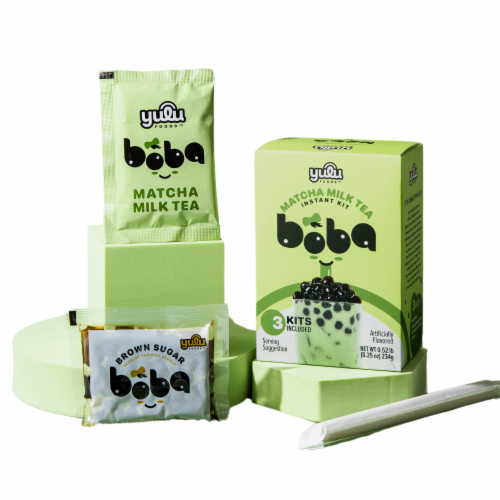 Yulu Foods™ Matcha Milk Tea Boba Kit Perspective: left