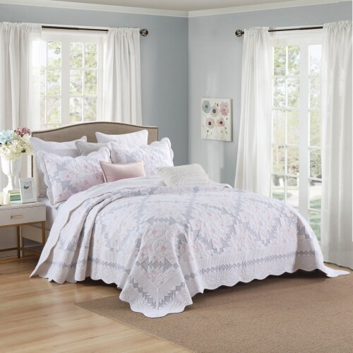 Marcielo 3-Piece 100% Cotton Geometric Oversized Bedspread Set Lightweight Quilt Set Queen Perspective: left