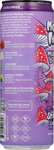 Melting Forest™ Mushroom D-Stress Strawberry Lavender Sparkling Adaptogenic Drink Perspective: left