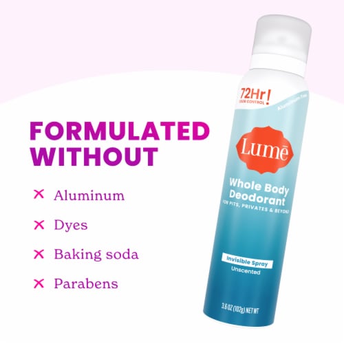 Lume Women's Whole Body Invisible Spray Deodorant Unscented Aluminum Free Perspective: left