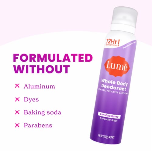 Lume Whole Body Women’s Deodorant - Invisible Spray - Aluminum Free - Lavender Sage Scent Perspective: left