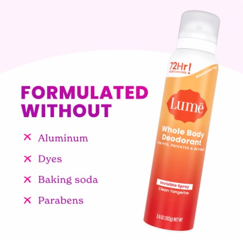 Lume Women's Whole Body Invisible Deodorant Spray Clean Tangerine Aluminum Free Perspective: left