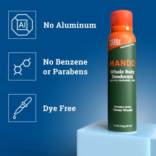 Mando Whole Body Men’s Deodorant - Invisible Spray Deodorant - Aluminum Free - Clover Woods Perspective: left