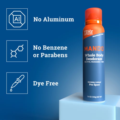 Mando Whole Body Men’s Deodorant - Invisible Spray Deodorant - Aluminum Free - Pro Sport Perspective: left