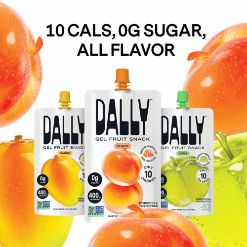 Dally™ Zero-Sugar Peach Gel Fruit Snack Pouch Perspective: left