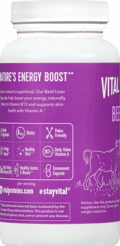 Vital Proteins Beef Liver Pasture-Raised Capsules 750mg Perspective: left