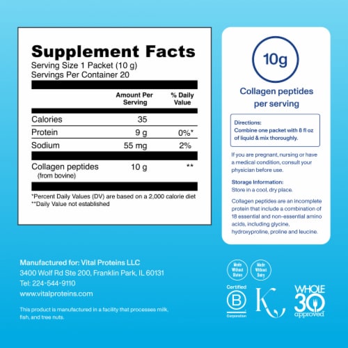 Vital Proteins Unflavored Collagen Peptides Packets Perspective: left