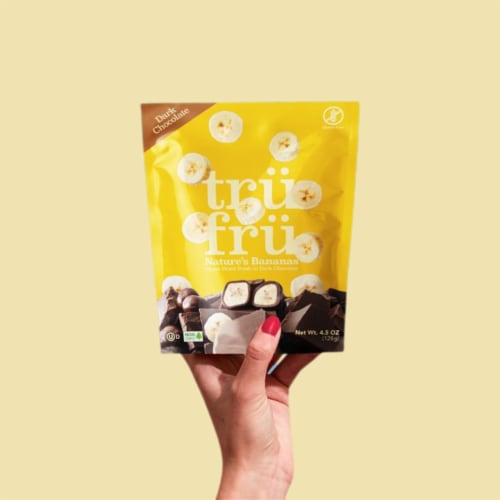 Tru Fru Bananas Hyper-Dried in Dark Chocolate Perspective: left
