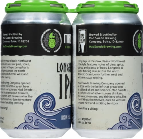 Mad Swede Brewing Company Longship IPA Beer Cans Perspective: left
