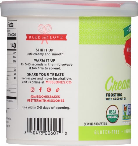 Miss Jones Baking Co. Cream Cheese Frosting Perspective: left