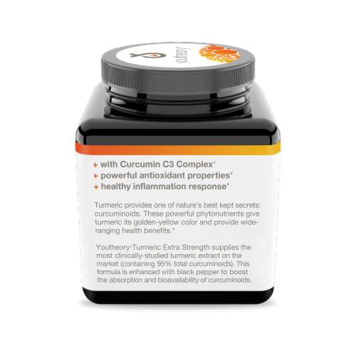 Youtheory® Extra Strength Formula Turmeric Dietary Supplement Capsules Perspective: left