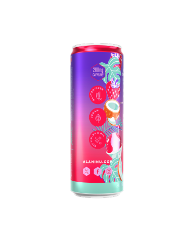 Alani Nu Hawaiian Shaved Ice Sugar Free Energy Drink Can Perspective: left