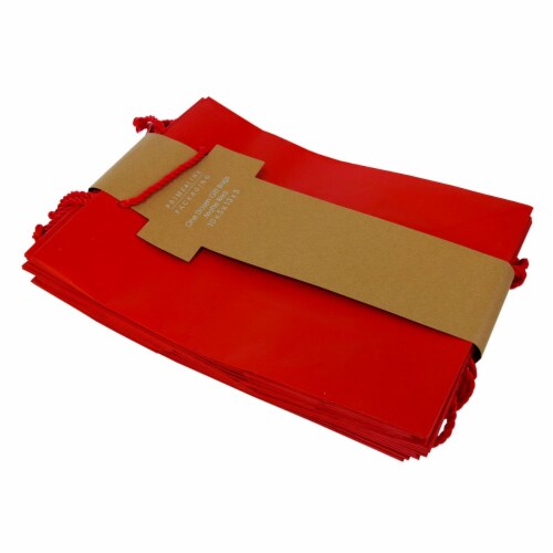 Occasionall Designer Red Paper Gift Wrap Bags with Handles Solid Colors Bulk 12 Pcs 10x5x13x5 Perspective: left