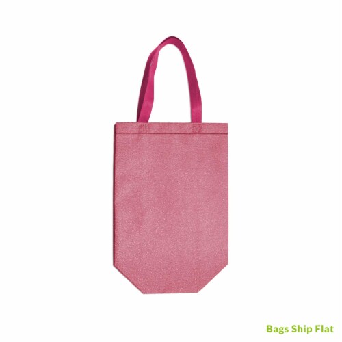 Medium Red Gift Bags with Handles, Reusable Tote, Glitter Metallic Bling Shimmer Perspective: left
