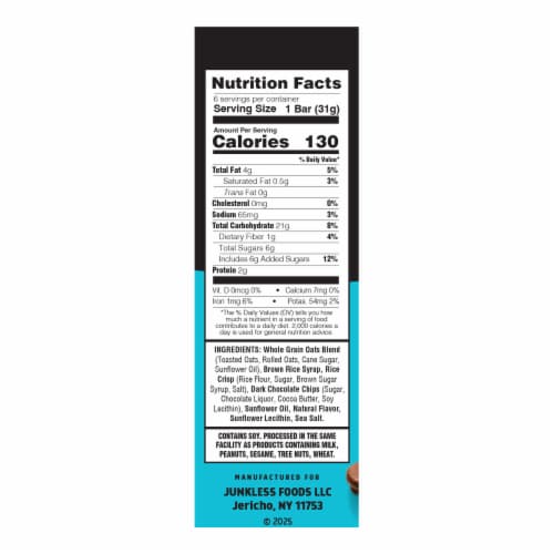 Junkless Chocolate Chip Chewy Granola Bars Perspective: left