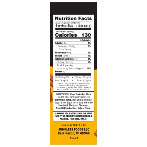 Junkless Cinnamon Roll Chewy Granola Bars Perspective: left