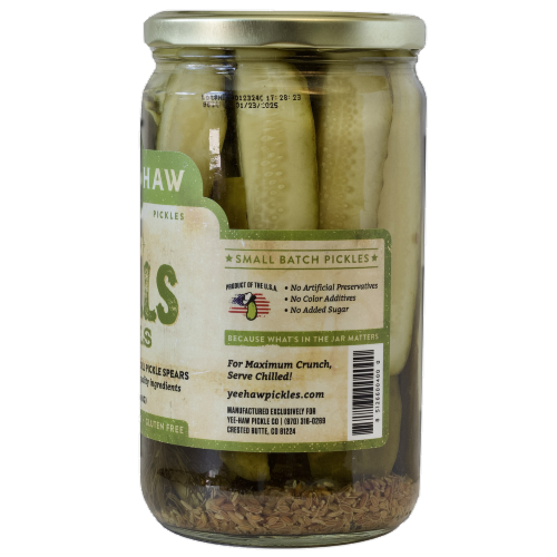 YeeHaw Pickle Co. No Frills Dill Pickle Spears Perspective: left