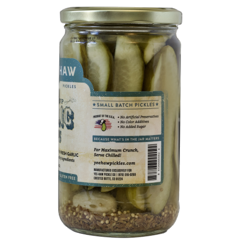 YeeHaw Pickle Co. Giddy Up Garlic Dill Pickle Spears Perspective: left