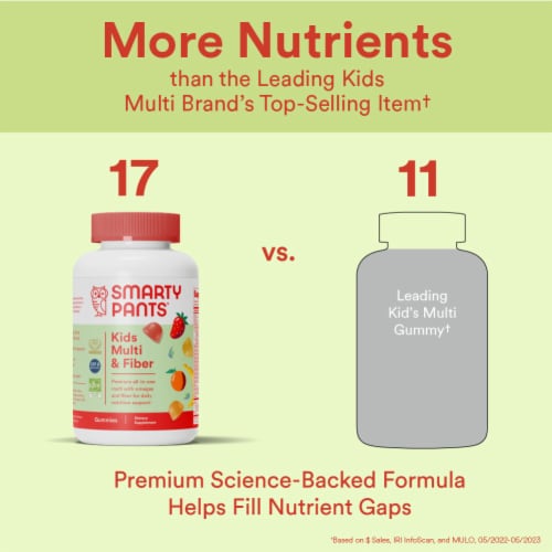 SmartyPants Kids Multi & Fiber & Omegas 3 Fish Oil Gummy Vitamins with D3, C & B12 - 90ct Perspective: left