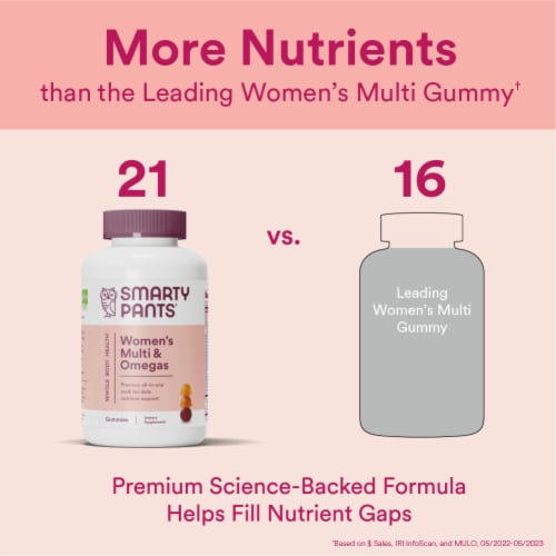 SmartyPants Women's Multi & Omegas 3 Fish Oil Gummy Vitamins with D3, C & B12 - 120ct Perspective: left