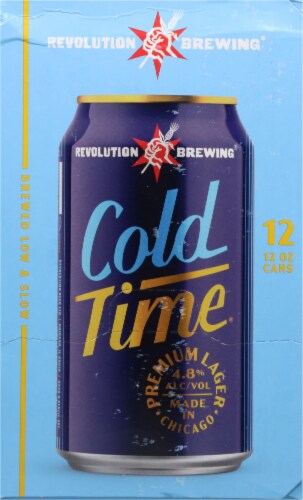Revolution Brewing Cold Time Premium Lager Cans Perspective: left