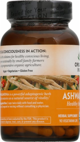 Organic India Ashwagandha Vegetarian 800mg Capsules Perspective: left