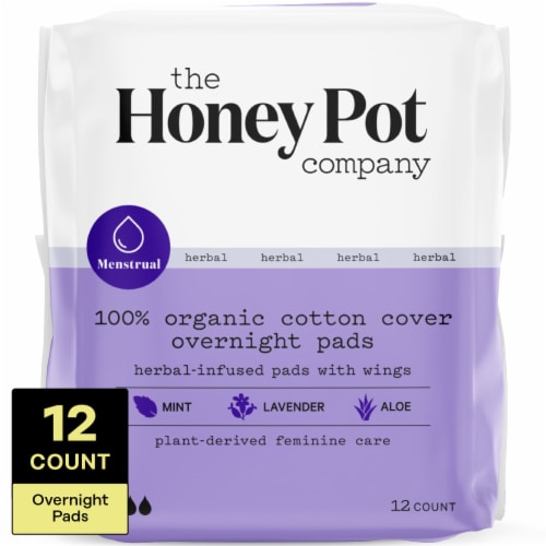 The Honey Pot® Overnight Pads with Wings 100% Organic Cotton Cover Heavy Absorbency Herbal Infused Perspective: left