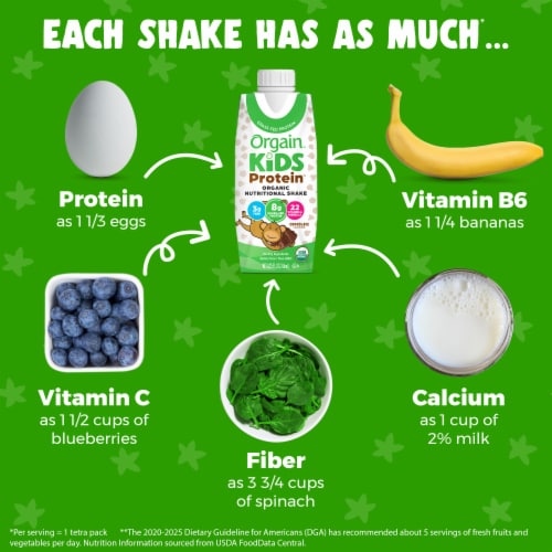 Orgain Organic Kids Nutritional Protein Shake, Vanilla - Kids Snacks with  8g Dairy Protein, 22 Vitamins & Minerals, Fruits & Vegetables, Gluten Free