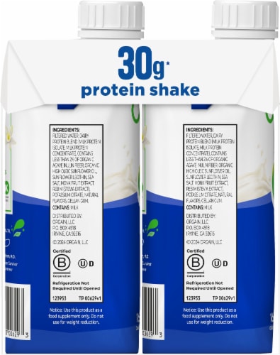 Orgain® Vanilla Bean Protein Shakes Perspective: left