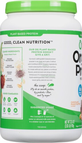 Orgain Plant Based Powder Chocolate Peanut Butter Organic Protein Perspective: left