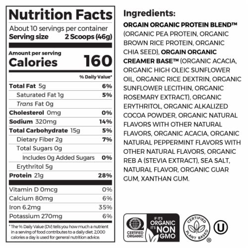 Orgain® Organic Protein™ Peppermint Hot Cocoa Plant-Based Protien Powder Perspective: left