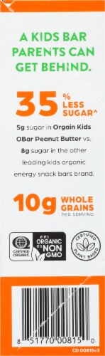 Orgain Kids O Bar Peanut Butter Organic Whole Grain Energy Snack Perspective: left