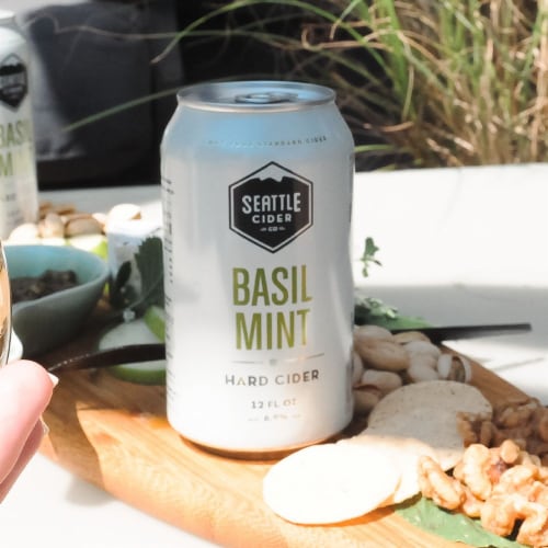 Seattle Cider Basil Mint Hard Cider Beer Perspective: left