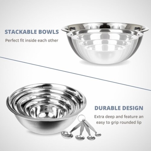Stainless Steel Mixing Bowl Set and Measuring Spoons 10 Piece. Set, 10 PC Food 4 Less