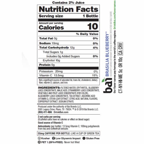 Bai® Antioxidant Infused Brasilia Blueberry Flavored Bottled Water Perspective: left