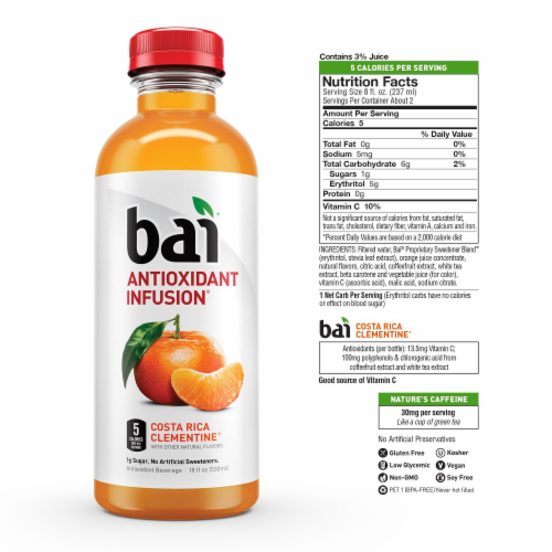 Bai® Antioxidant Infused Costa Rica Clementine Flavored Bottled Water Perspective: left
