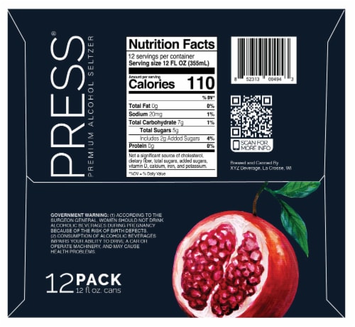 Press Pomegranate Ginger Premium Alcohol Hard Seltzer Perspective: left