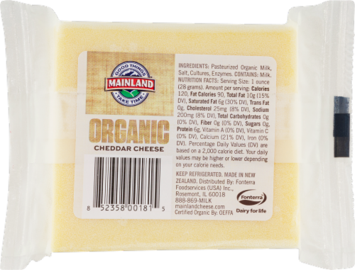 Mainland Organic Grass Fed Cheddar Cheese Perspective: left
