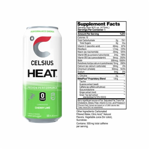 CELSIUS HEAT Sparkling Cherry Lime Energy Drink Perspective: left