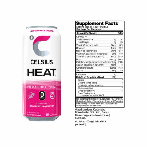 CELSIUS HEAT Sparkling Strawberry Dragonfruit Energy Drink Perspective: left