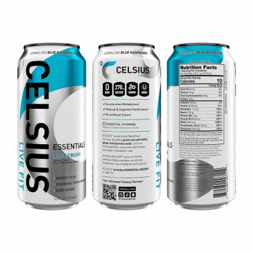CELSIUS ESSENTIALS™ Sparkling Blue Crush Energy Drink Can Perspective: left